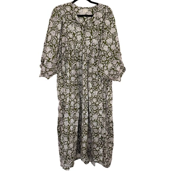 House of Sundar Maya Midi Dress Olive Women’s XS Green Boho Floral - Picture 4 of 8
